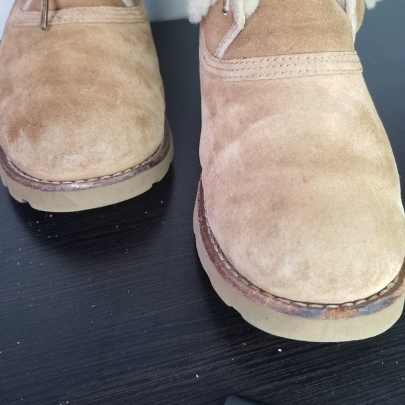 Ugg Womens Boots 7 Rommy Chestnut Suede Leather Sherpa Fur Lined Lace Up Shoes - Picture 4 of 11